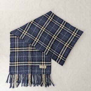 Burberry Classic Unisex Check Scarf Blue 90% Merino wool 10% Cashmere Fast Ship